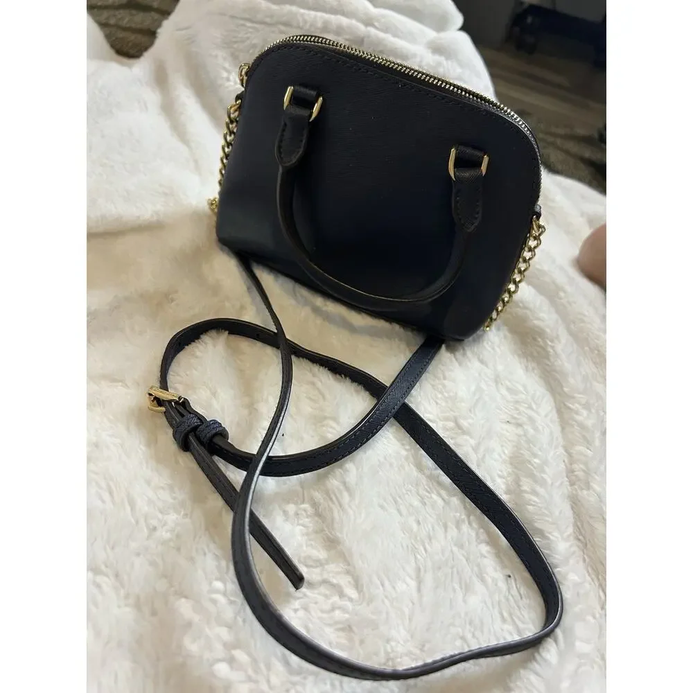 Michael Kors Blue Saffiano Leather Dome Crossbody Bag Silver Chain Strap